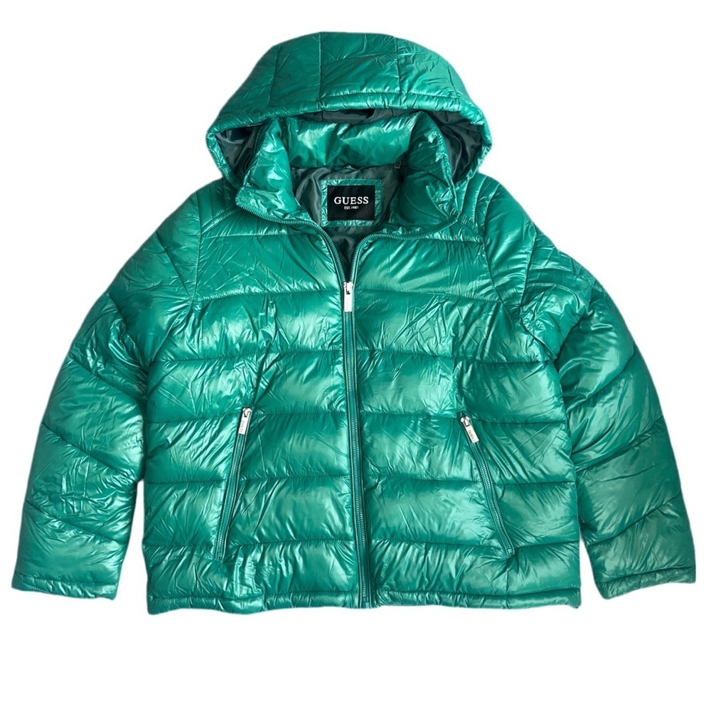 GUESS Emerald Green Hooded Puffer Jacket | Women’s Large | NWOT